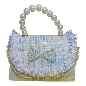 Willow & Ruby Sequin Bag Elegant Faux Pearl Handle Optional Chain Inside